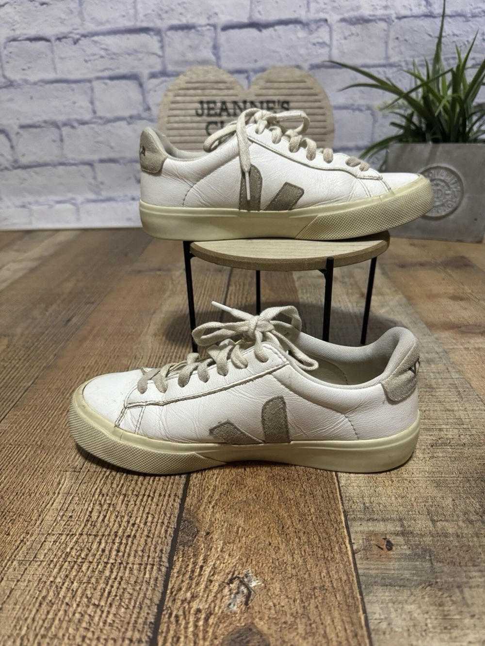 Veja Women's White Leather Sneakers with Beige Accents Size 8